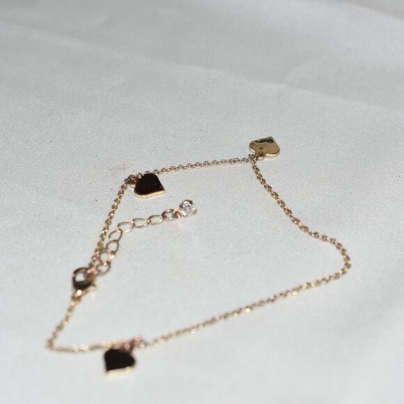 Delicate Heart Charm Gold Tone Link 9" Rhinestone Accent 3" Extension Bracelet - Picture 4 of 4